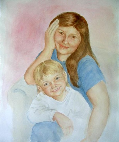 A commissioned watercolor portrait of two young girls aged twelve and five.
